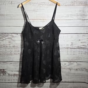 Vtg Y2K Expressions Babydoll Nightie Sheer Lingerie L Coquette Black Hearts